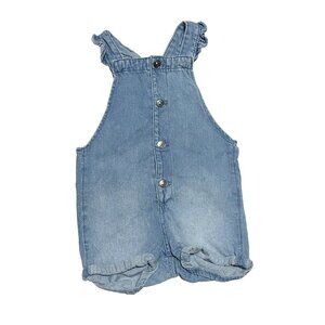 H&M Baby Girl Ruffle-trimmed Overall Shorts Denim Blue